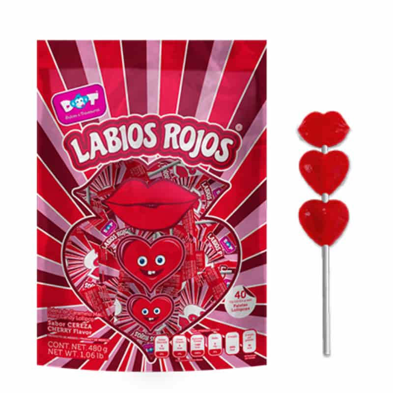 Paleta 3 Corazones Labios Rojos